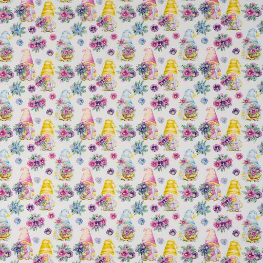 SINGER Gnomes & Morning Glory Cotton Fabric